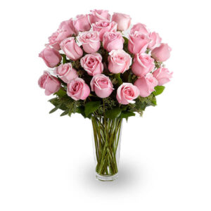 2 Dozen Pink Roses & Vase Combo